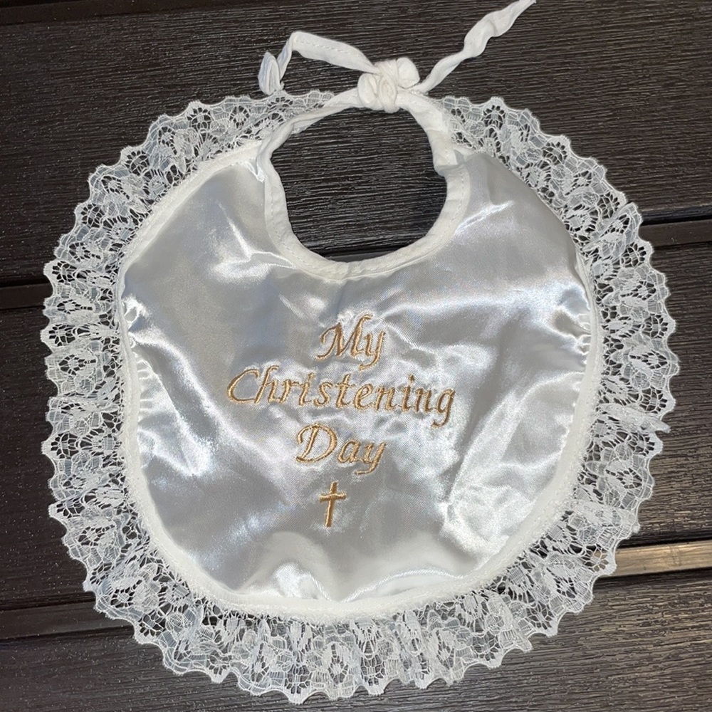 NEW my christening day satin bib FOR BABIES